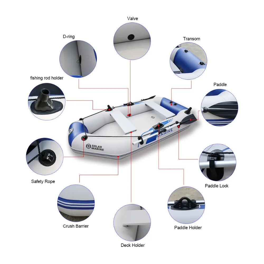 Solarmarine PVC Inflatable Belly Boat – River Fishing Kayak, Fishing Boat with Outboard Engine Installation Option