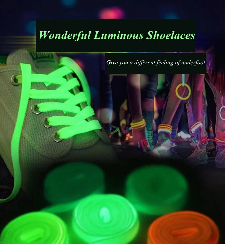 Luminous Flat Shoelaces - Glow in the Dark Fluorescent Sneaker & Canvas Shoe Laces, 80/100/120/140cm