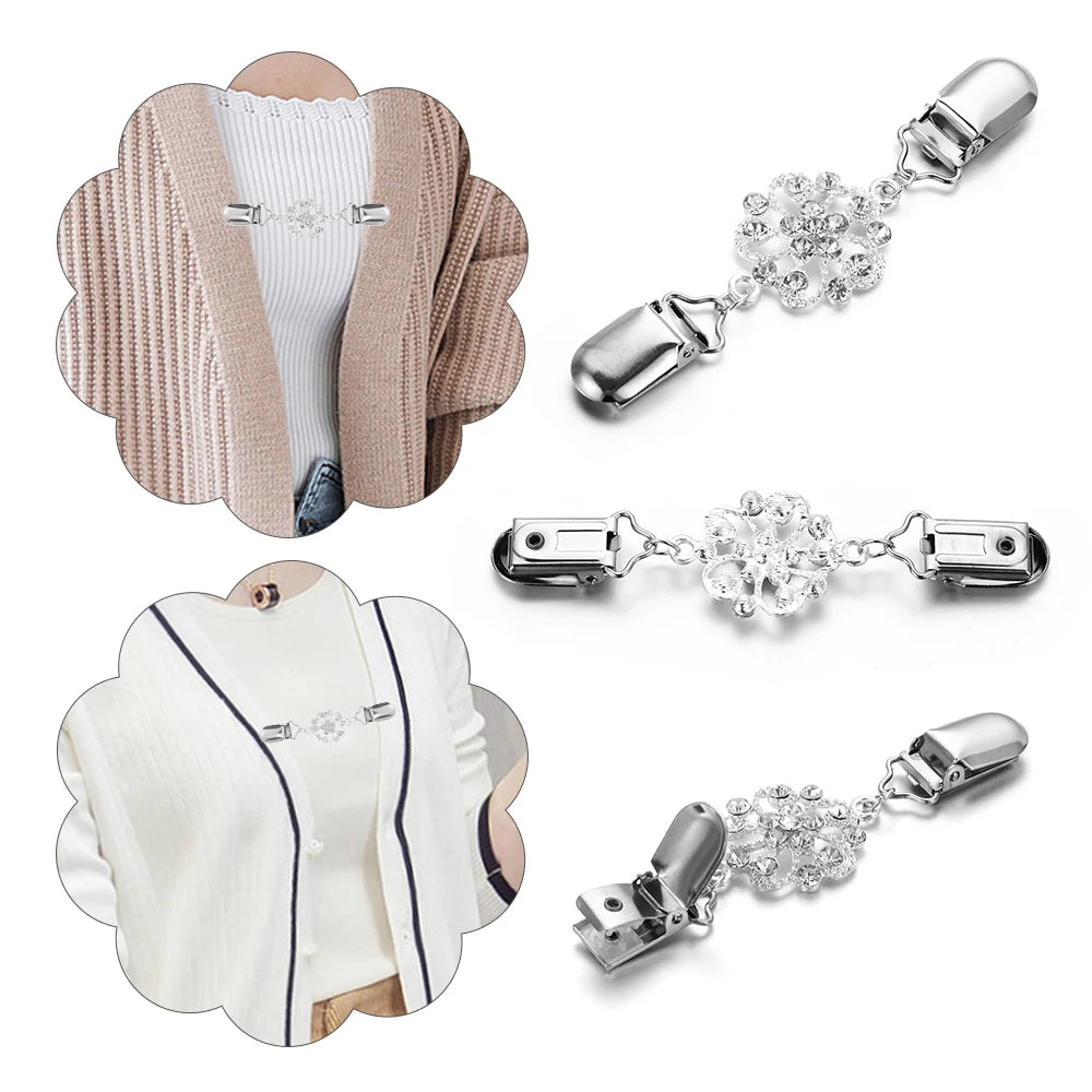 Retro Rhinestone Sweater Shawl Clasp - Antique Flower Duck Mouth Clothing Pin For Cardigans And Shirts