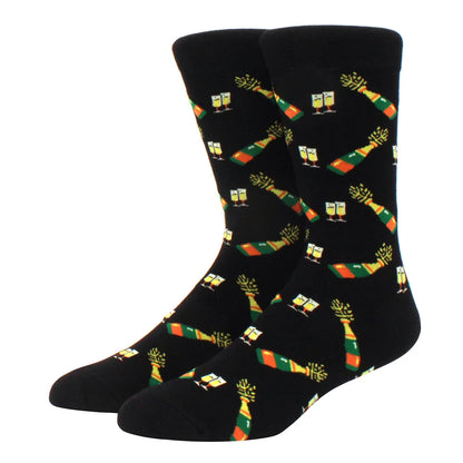 Men's Colorful Combed Cotton Jacquard Crew Socks - Striped Business Casual Dress Socks
