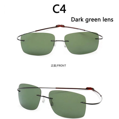 2025 New Cool 100% Pure Titanium Rimless Sunglasses – Polarized Grey Lenses, Super Thin, UV400 Protection, Oculos De Sol