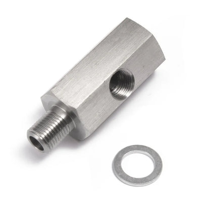 Stainless Steel Oil Pressure Sensor Connector — Side Hole Tee Adapter for 1/8"NPT, 1/4"NPT, M10, M12, M14 Feed Line Gauge