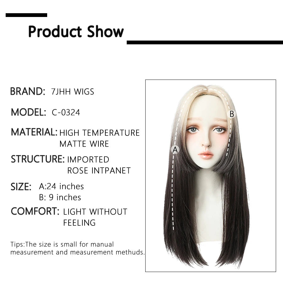 7JHHWIGS Long Straight Light Brown Synthetic Wig with Bangs – Heat-Resistant Daily Wear Wig for Women