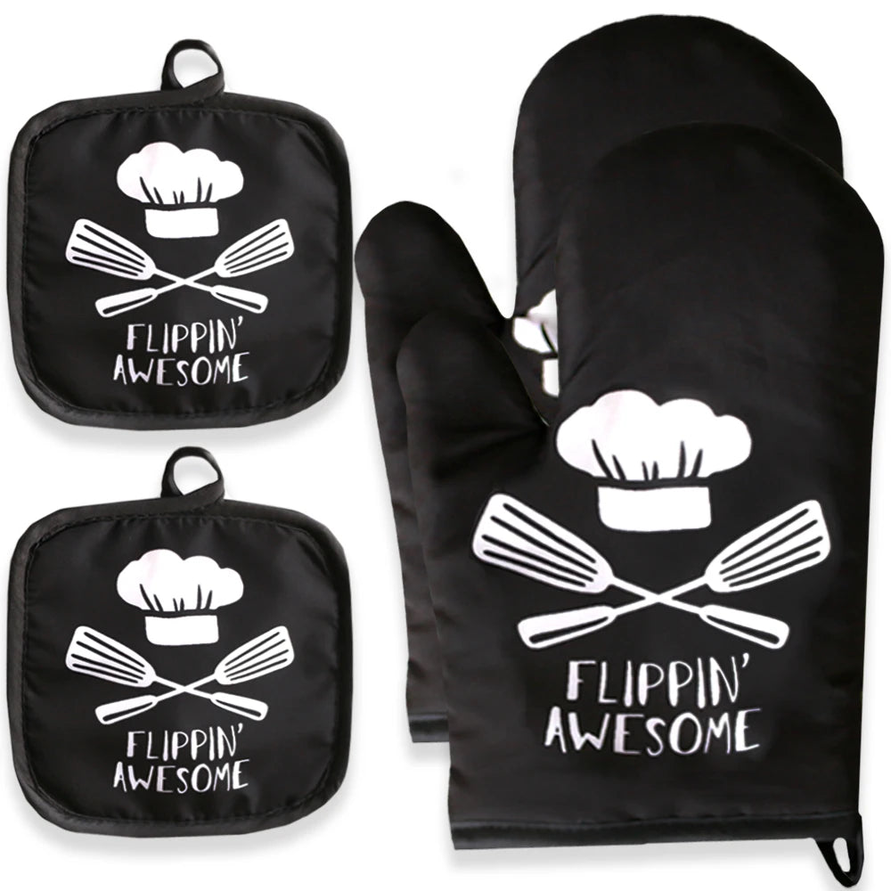 Custom Cartoon Microwave Oven Mitts & Potholder – Heat-Resistant Kitchen Gloves for BBQ, Baking & Cooking