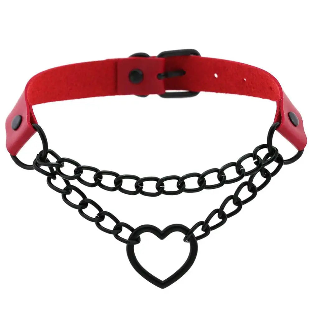 Vintage Heart Necklace Choker – Goth Collar with Chain, Grunge Punk, Cute Kawaii Egirl Harajuku Accessories for Girls