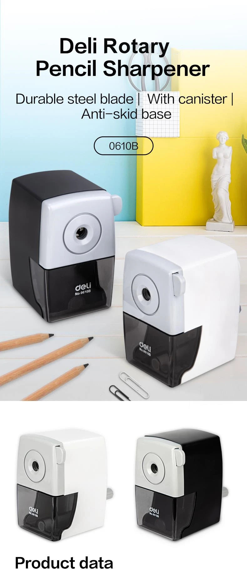 DELI Rotary Pencil Sharpener – Office & School Table Cutter Stationery Tool