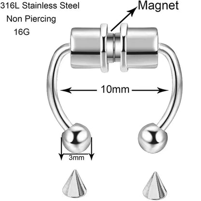 Women’s Fake Septum Piercing – Stainless Steel Magnetic Nose Hoop Clip, Punk Rock Body Jewelry Gift