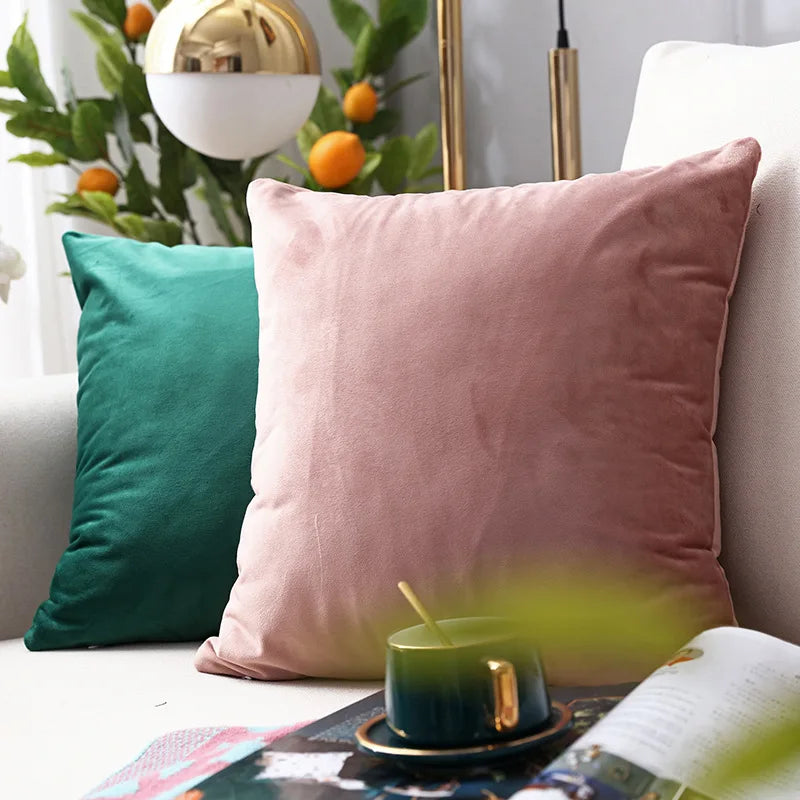 Velvet Pillow Cover 40x40 cm – Decorative Cushion Case for Living Room Sofa, Home Decor in Yellow, Green & Blue