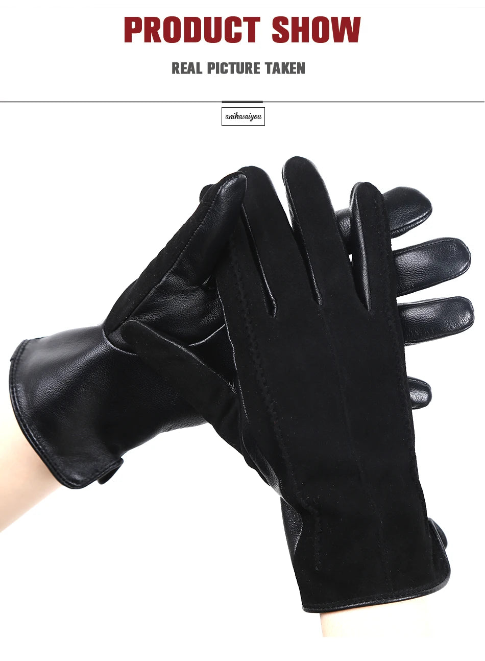 Women’s Winter Touch Gloves – 50% Genuine Leather & 50% Suede, Colorful Warm Leather Gloves