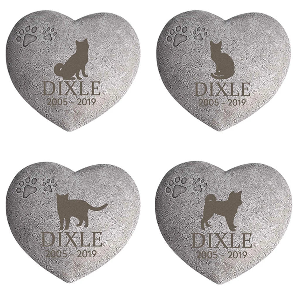 Personalized Pet Memorial Stone – Heart-Shaped Dog & Cat Grave Marker with Paw Design, 1-24 Patterns for Garden Tombstone