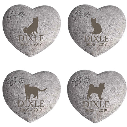 Personalized Pet Memorial Stone – Heart-Shaped Dog & Cat Grave Marker with Paw Design, 1-24 Patterns for Garden Tombstone