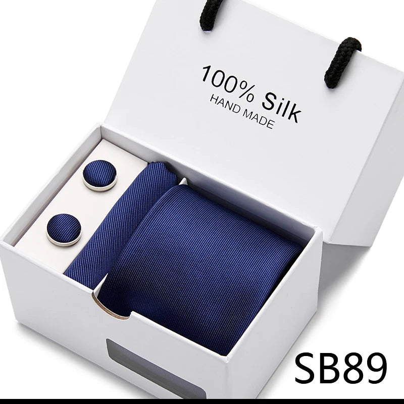 100% Silk Men’s Tie Gift Set - Classic 7.5cm Striped Floral Necktie with Handkerchief for Office, Party & Wedding Formal Wear