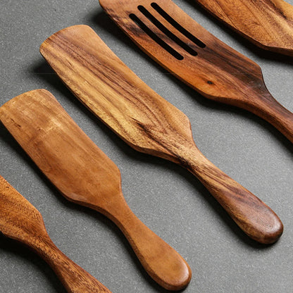 1-7pcs Teak Wood Tableware Set – Natural Wooden Spoons, Colander Spoon & Soup Skimmer Cooking Tool Kit