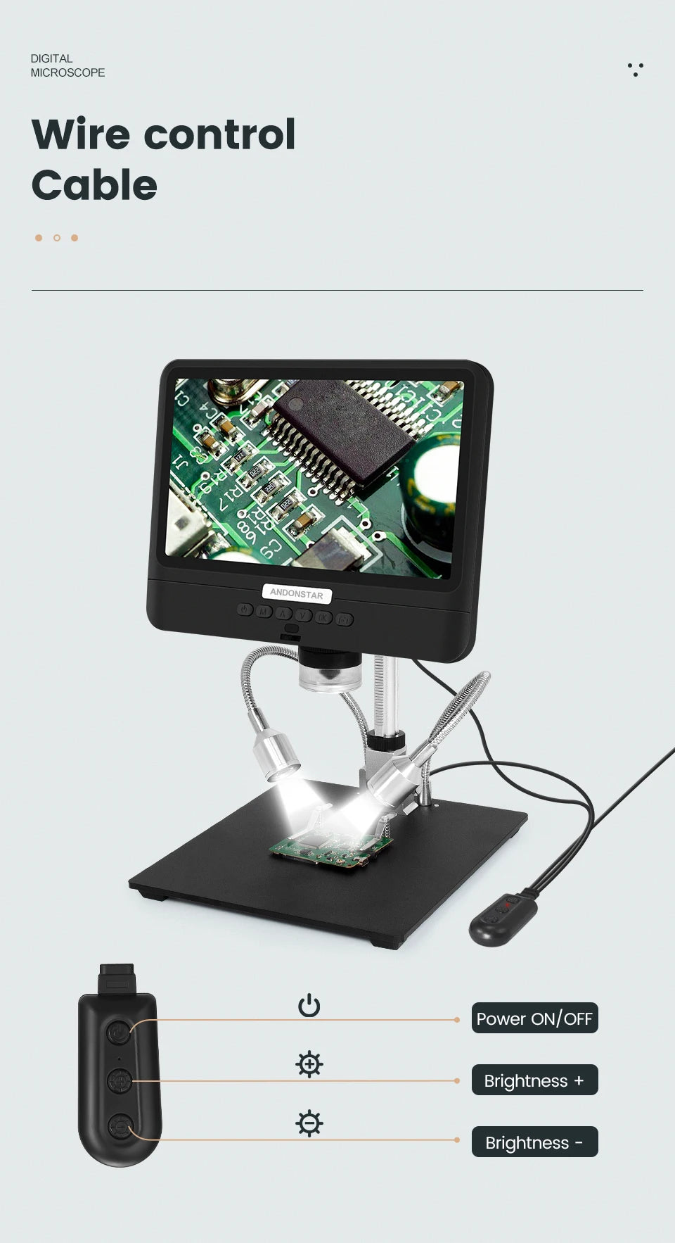 Andonstar AD208 Digital Microscope – 8.5" Adjustable LCD, 1080P HD, Black, Soldering Tool