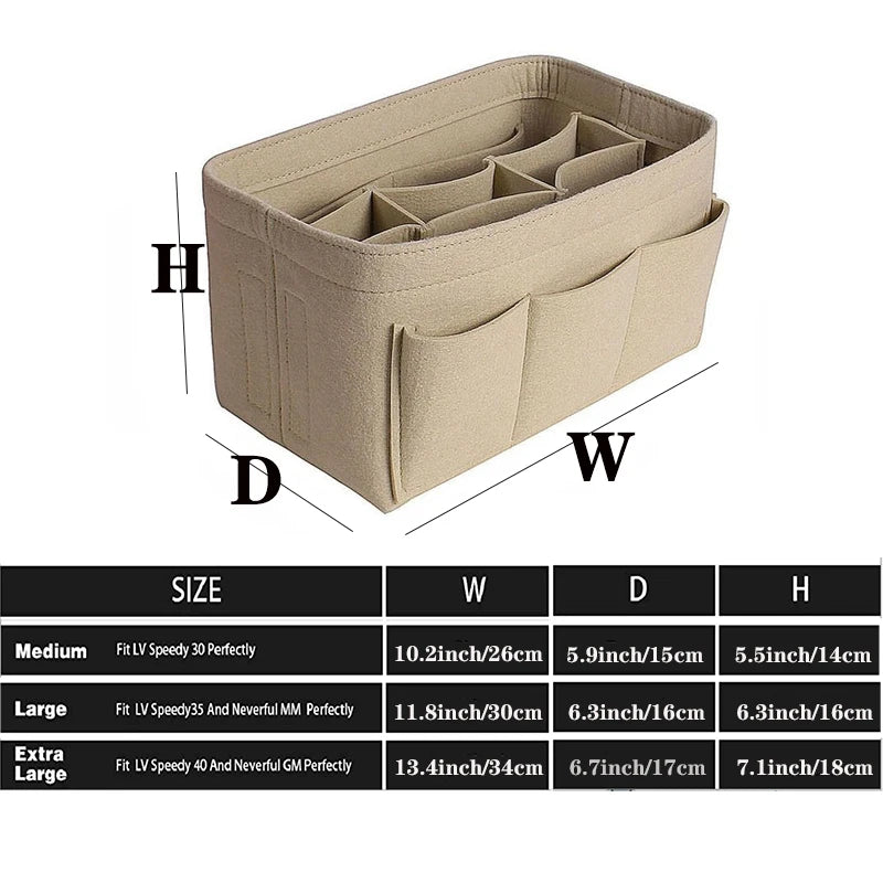 Fashion Women's Cosmetic Bag: Makeup Organizer Felt Insert Bag for Handbag - Fits Various Brand Bags, Felt Cloth Inner Bag