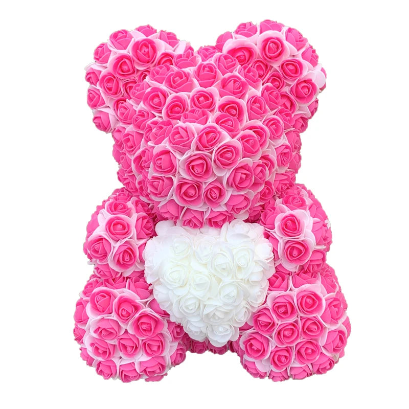 2024 40cm Rose Bear – Heart-Shaped Artificial Flower Teddy Bear for Valentine’s, Wedding, Birthday & Christmas Gifts