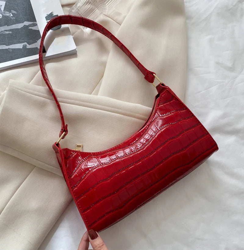 Fashion PU Leather Alligator Pattern Bag for Women – Small Armpit Handbag, Underarm Messenger Purse