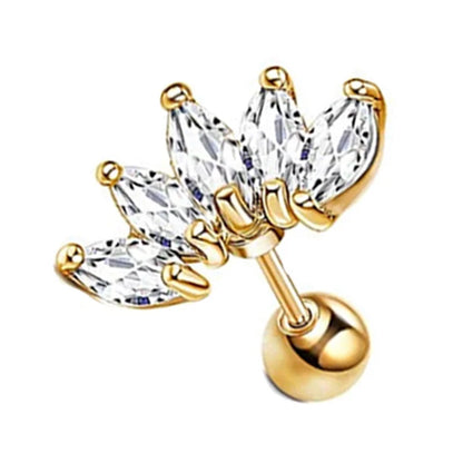Crystal Flower Tragus Piercing Earring – 16G Cross Cartilage, Helix, Conch, Rook, Lobe & Labret Stud Jewelry