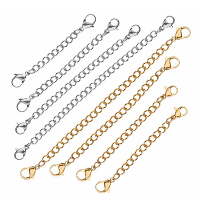 10pcs Stainless Steel Jewelry Extender Chains - Adjustable Necklace & Bracelet Extension Links with Lobster Clasps for DIY Crafting