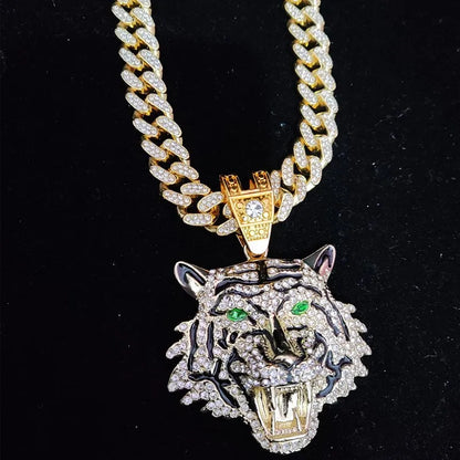 3D Tiger Pendant Necklace - Iced Out Crystal Cuban Chain Hip Hop Jewelry for Men & Women