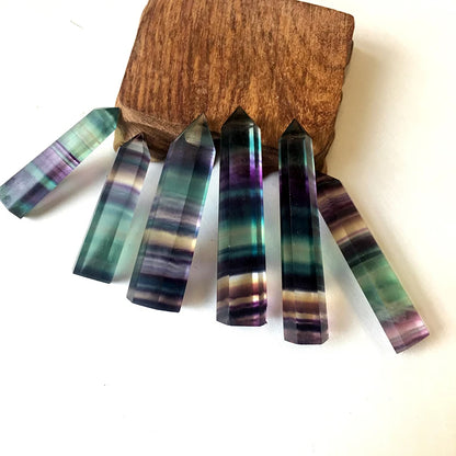 Natural Fluorite Crystal Wand — Colorful Striped Quartz Stone Point for Healing & Energy Treatment (4-7cm)