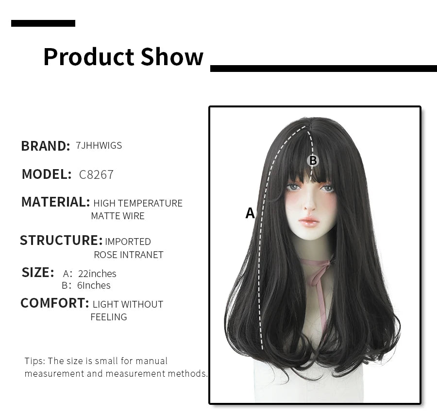 7JHHWIGS Long Straight Light Brown Synthetic Wig with Bangs – Heat-Resistant Daily Wear Wig for Women