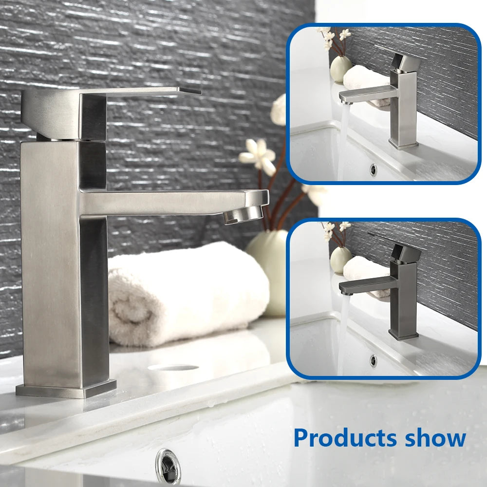 Matte Black Basin Sink Faucet - Deck Mounted Hot & Cold Water Mixer Tap for Bathroom Lavatory Sink (Hose Not Included)