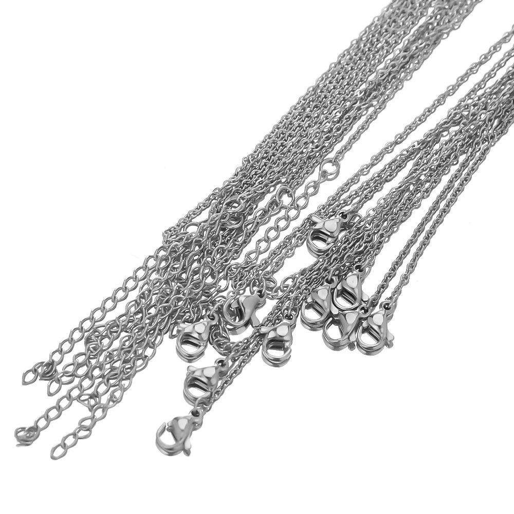 10pcs Gold Stainless Steel Link Chains – 45+5cm Adjustable Necklaces, Fashion Jewelry Chokers for DIY