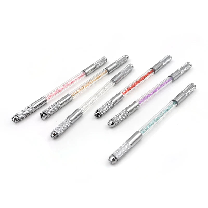 Manual Double-Ended Crystal Acrylic Microblading Pen – Permanent Makeup Eyebrow Tattoo Tool for Flat & Round Needles