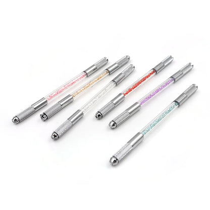 Manual Double-Ended Crystal Acrylic Microblading Pen – Permanent Makeup Eyebrow Tattoo Tool for Flat & Round Needles