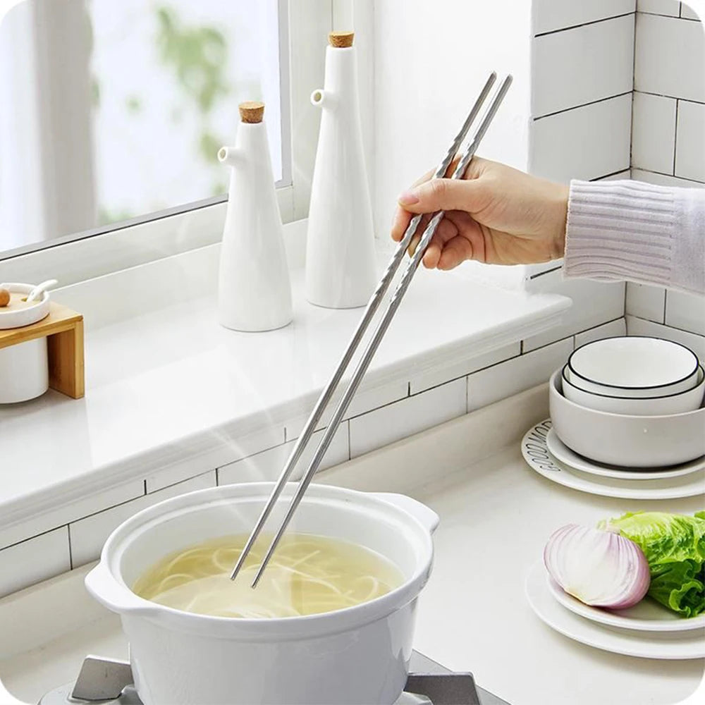 Stainless Steel Extra Long Cooking Chopsticks - 38.8cm Dishwasher Safe Frying Chopsticks (1 Pair)