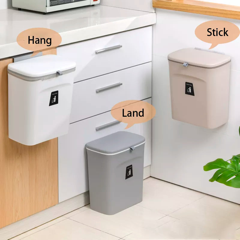JYPS 7/9L Large Capacity Hanging Trash Can - Wall Mounted Kitchen Recycling Bin with Lid, Ideal for Bathroom and Kitchen Use