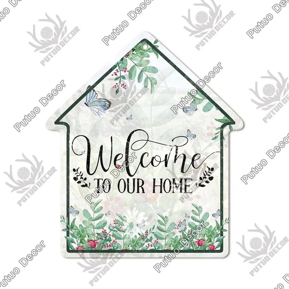 Putuo Decor Welcome House Shaped Wooden Sign – Rustic Hanging Plate for Home, Living Room Wall Decor