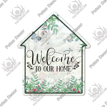 Putuo Decor Welcome House Shaped Wooden Sign – Rustic Hanging Plate for Home, Living Room Wall Decor