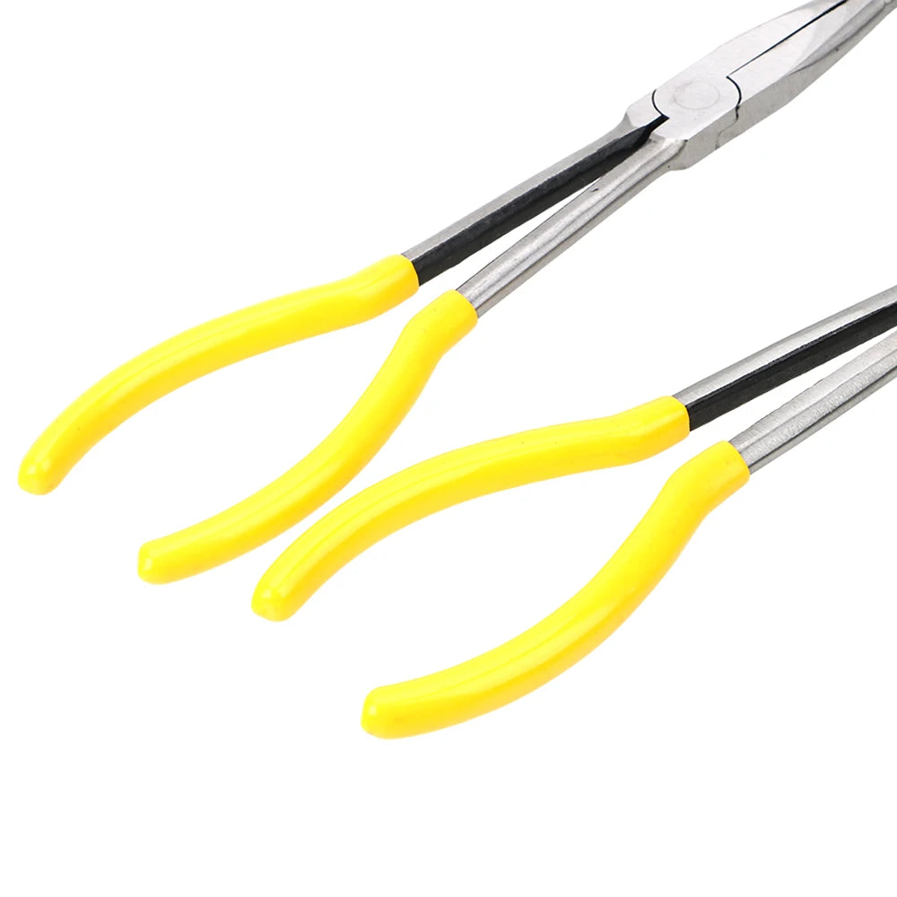 DIY Extra Long Nose Pliers – Straight & Bent Tip Mechanic Hand Tool for Car Maintenance, Spanner & Clip Removal Kit
