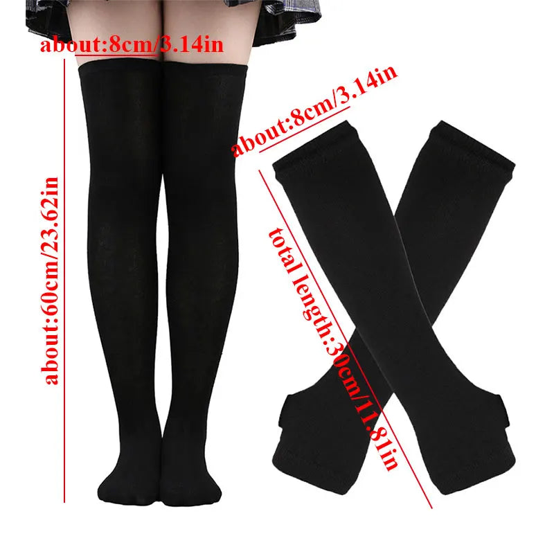 Women's Girls Over Knee Long Stripe Printed Thigh High Cotton Socks - Sweet Cute Plus Size Overknee Socks and Arm Sleeve Gloves