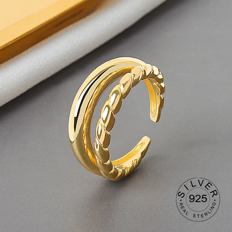 925 Sterling Silver Women’s Open Wave Ring – Irregular Wide Noodle Design Gift