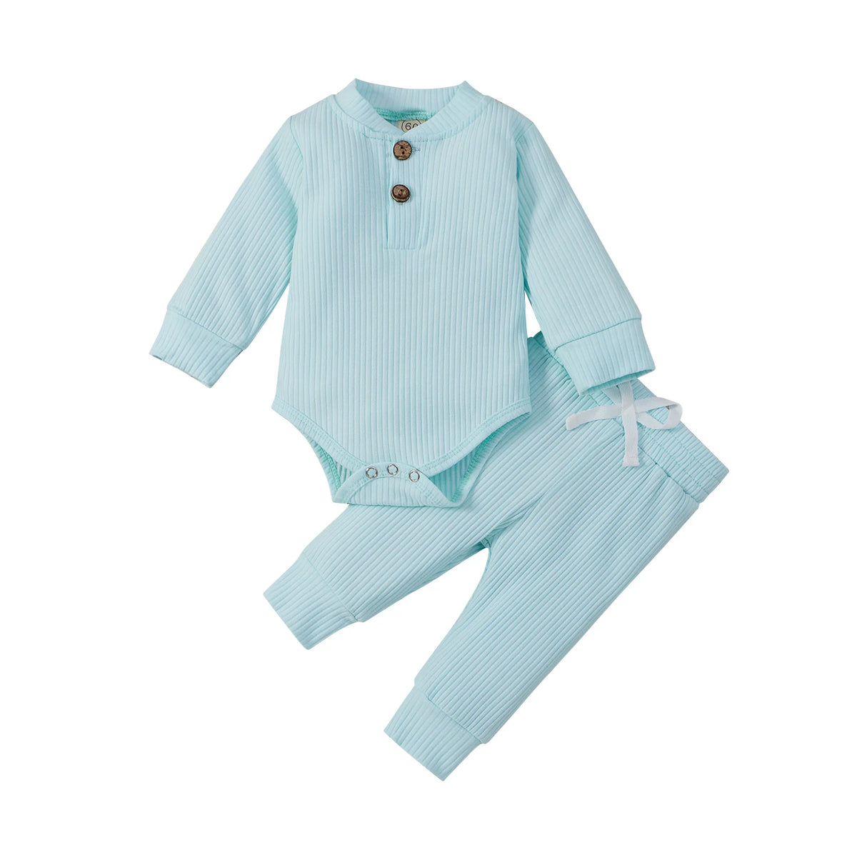 Unisex Baby 2-Piece Outfit Set - Long-Sleeve Ribbed or Plaid Bodysuit with Elastic Pants for Spring & Autumn