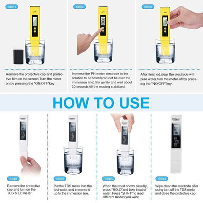 TDS Meter Digital Water Tester - High Accuracy 0-14 PH, 0-9990ppm TDS & EC Meter with LCD for Aquariums & Filters