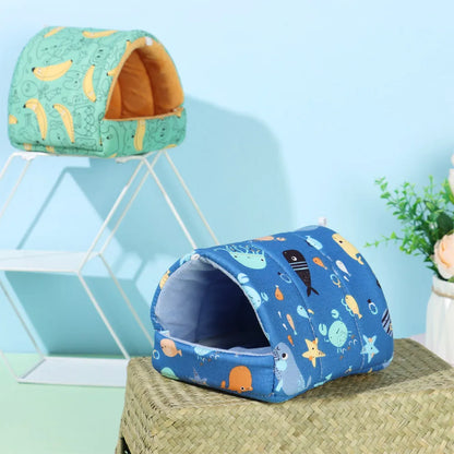 Cute Cartoon Rabbit & Squirrel Mini Pet Cage — Warm Winter Bed House for Hamsters, Mice, Rats & Guinea Pigs