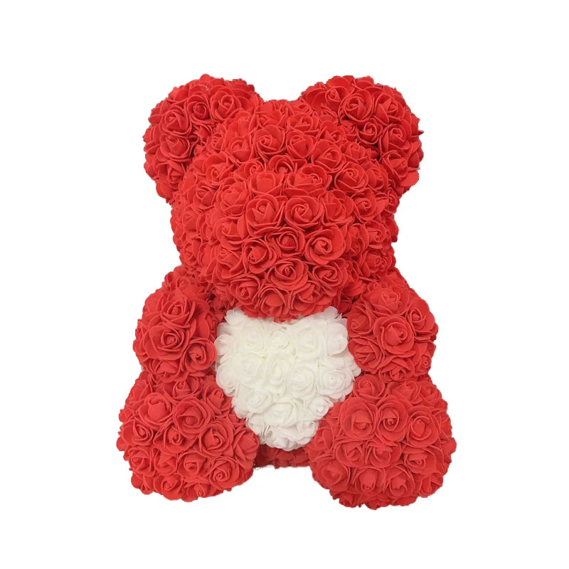 2024 40cm Rose Bear – Heart-Shaped Artificial Flower Teddy Bear for Valentine’s, Wedding, Birthday & Christmas Gifts