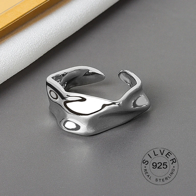 925 Sterling Silver Women’s Open Wave Ring – Irregular Wide Noodle Design Gift