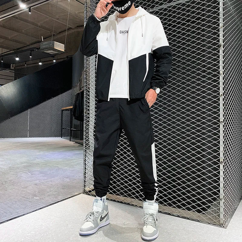 2025 Men’s Tracksuit 2-Piece Set — Hooded Jacket & Jogger Pants for Casual, Running & Sports