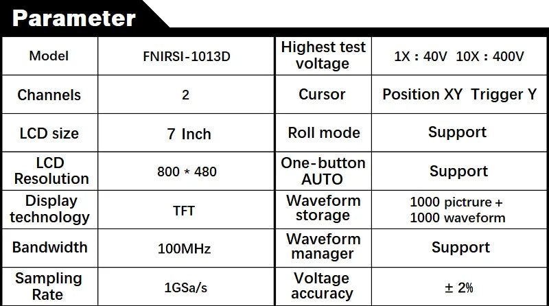 FNIRSI-1013D Digital Tablet Oscilloscope – Dual Channel, 100MHz Bandwidth, 1GS/s Sampling Rate, 7-Inch Mini Scope