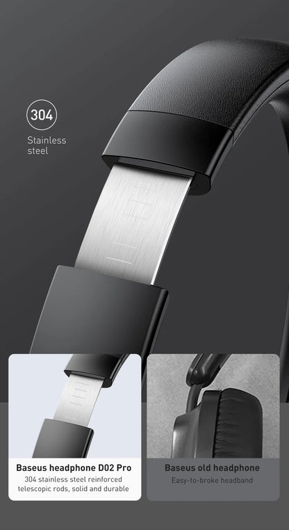Baseus D02 Pro Wireless Headphones - Bluetooth 5.3, Foldable Sport Headset, Over-Ear Gaming Bluetooth Earbuds
