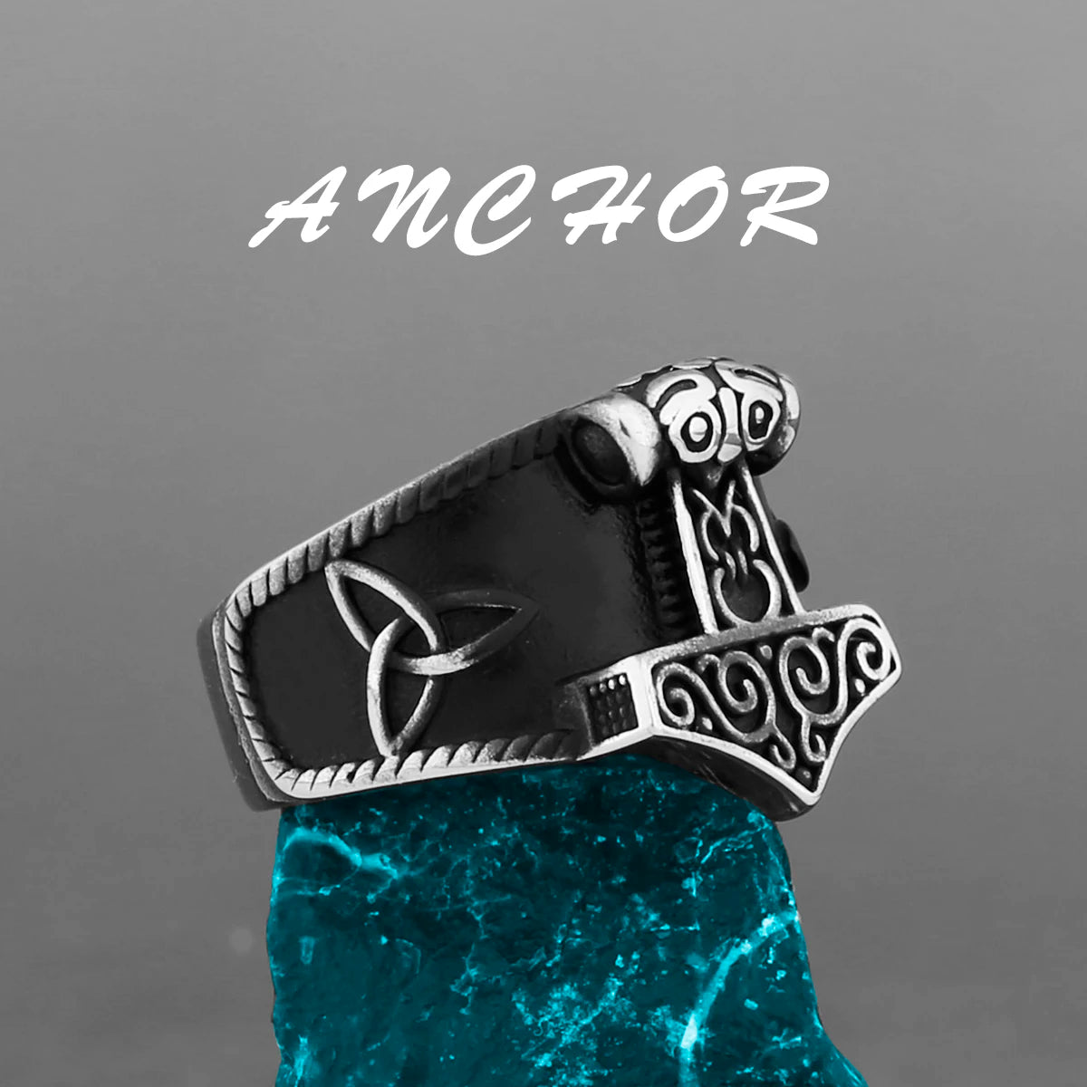Nordic Viking Stainless Steel Ring - Compass Tree of Life Rune Wolf Amulet Jewelry for Men & Women