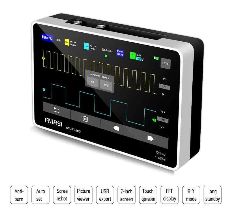 FNIRSI-1013D Digital Tablet Oscilloscope – Dual Channel, 100MHz Bandwidth, 1GS/s Sampling Rate, 7-Inch Mini Scope