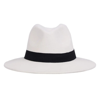 Unisex Black Fedora Hat – Wide Brim Jazz Panama Top Hat for Autumn and Winter – Classic Gentleman Style