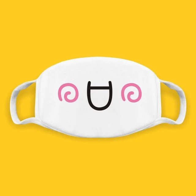 Kawaii Anime Expression Cotton Face Mask – Breathable Smile Mouth Muffle for Unisex Korean Style