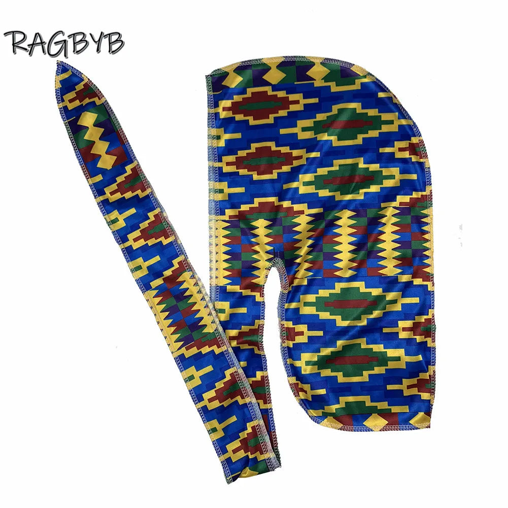 Unisex Ankara Silk Durag - Long Tail Silky Wave Cap Head Scarf for Men & Women
